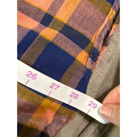 NWOT ROWM Size Large 100% Cotton Short Sleeve Plaid Shirt Peach Navy Blue Collar - Picture 7 of 8